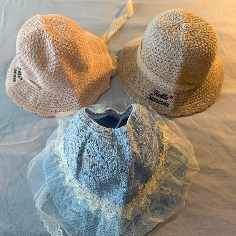 Kids Summer Hat Set - Beige Pink and Blue